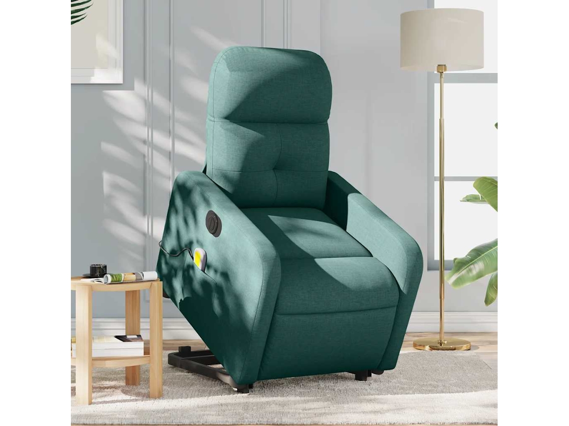 Vidaxl Poltrona Elétrica Elevatória Massagens Tecido Verde-escuro