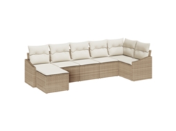Conjunto 7 Conjunto De Sofá De Jardim Vidaxl Bege Vime Pe (288,5 X 123,5 X 85 Cm)