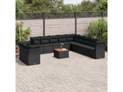 Conjunto de Sofá de Jardim 12 Peças C/ Almofadões Vime Pe Preto Dkd Home Decor