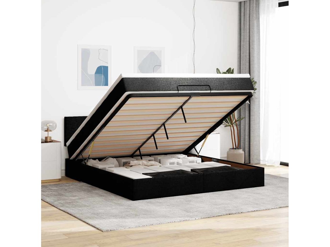 Vidaxl Cama Otomana Com Colchão Leds 180x200cm Tecido Preto