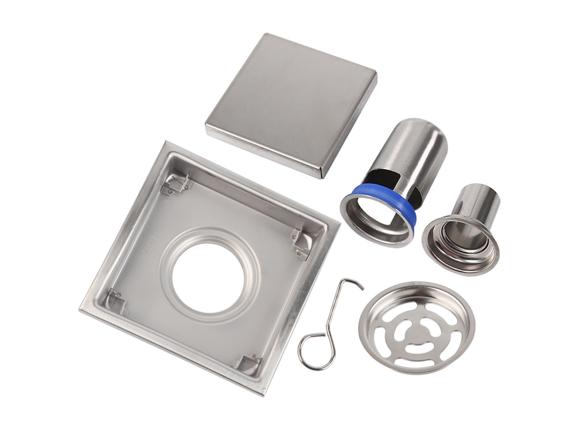 Ralo de Piso Quadrado para Chuveiro, em Aço Inoxidável 304, 110 X 110 Mm, com Inserto para Azulejo. AQUAFORGE