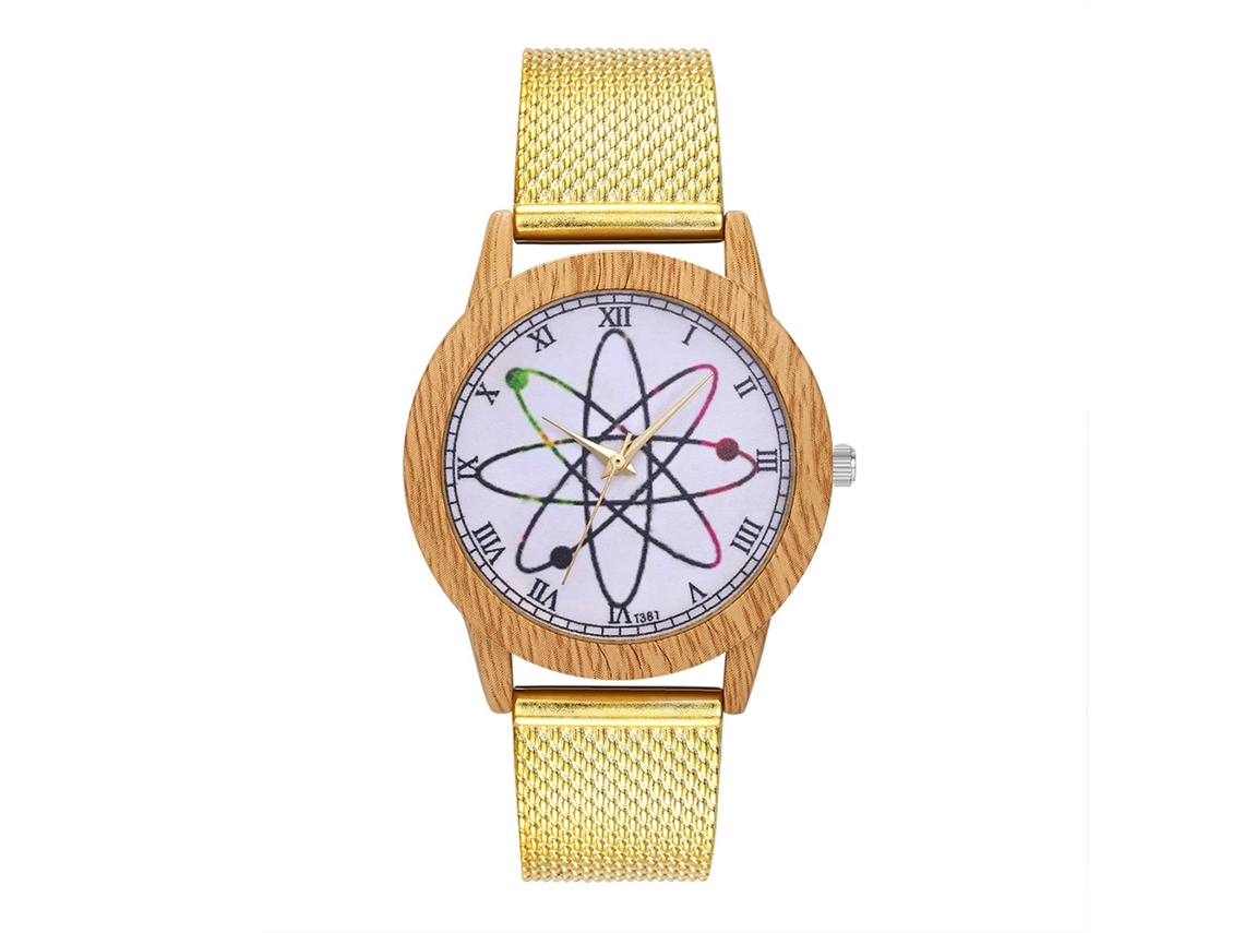 Reloj De Pulsera Unisex De Aleación Con Dial Redondo Analógico De Cuarzo Oro