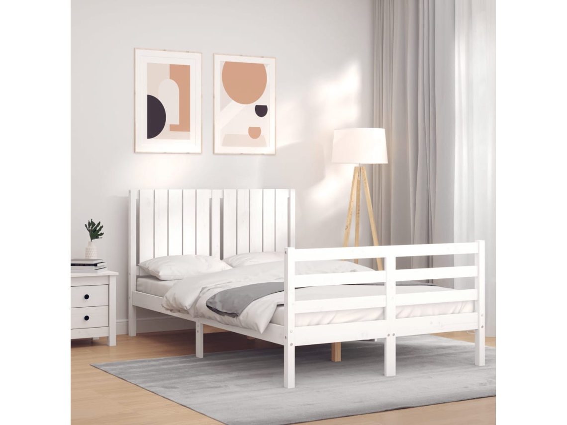 Estrutura De Cama Com Cabeceira 120x200cm Madeira Maciça Branco