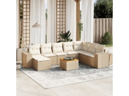 Vidaxl 9 Pcs Conjunto De Sofás P/ Jardim Com Almofadões Vime Pe Bege