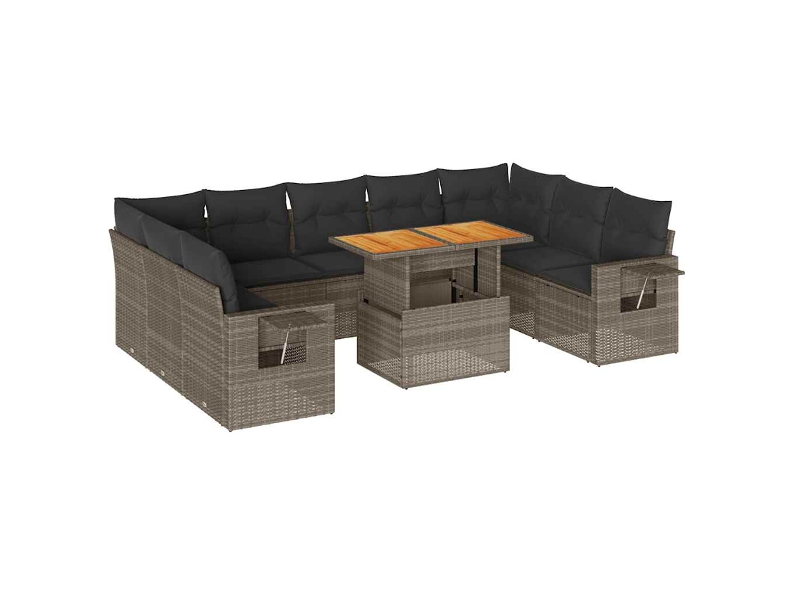 Conjunto de 10 Sofás de Jardim com Almofadões Vime Pe Cinzento MAISON EXCLUSIVE