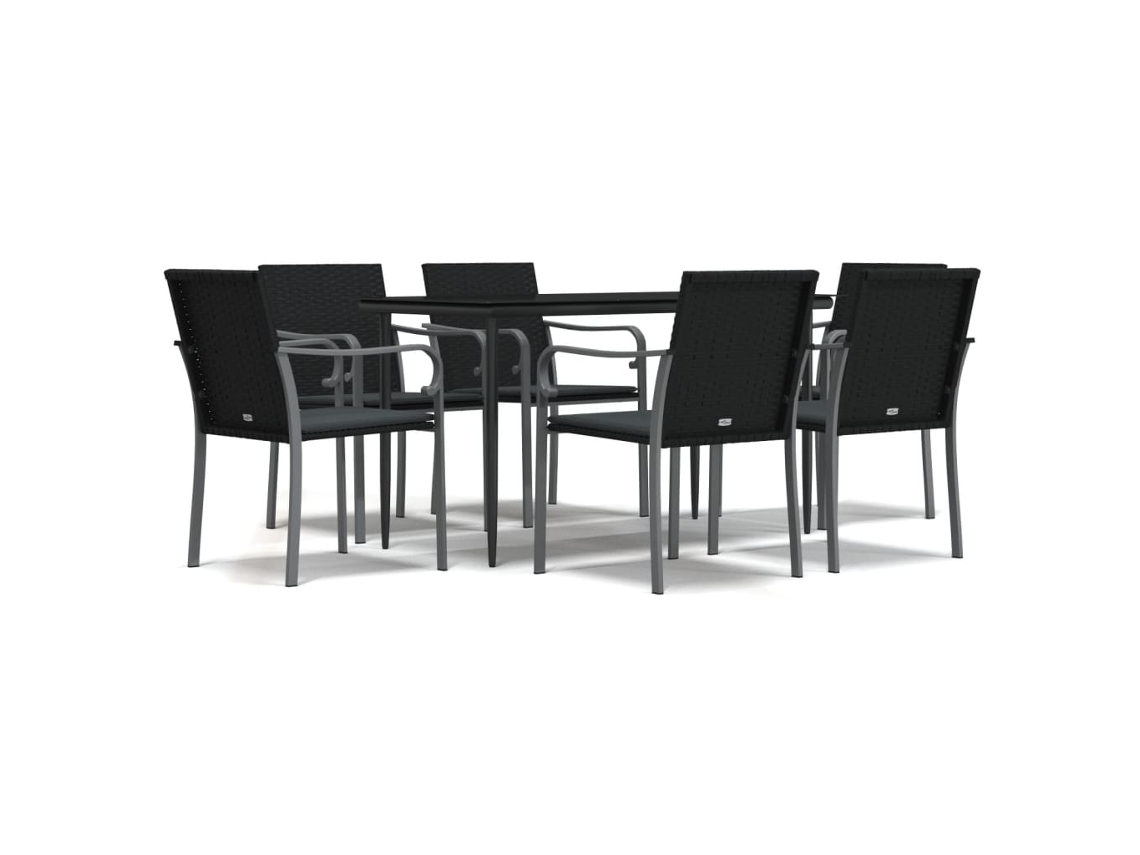 Conjunto de 7 Jantar para Jardim com Almofadões Vime Pe e Aço MAISON EXCLUSIVE (7pcs)