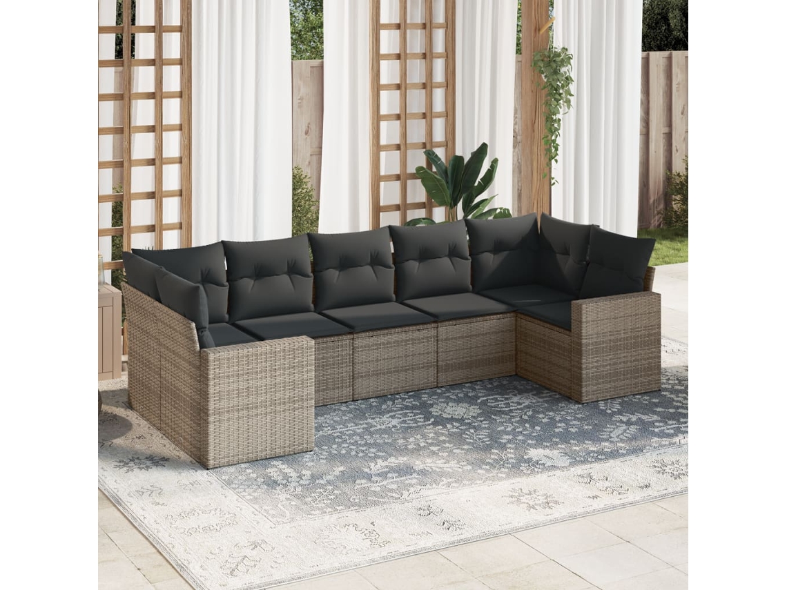 Vidaxl 7 Pcs Conjunto Sofás P/ Jardim C/ Almofadões Vime Pe Cinzento
