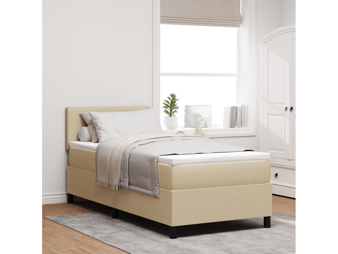 Cama Box Spring Com Colchão Verde Claro Cinza 90x200 Cm Tecido De Veludo Cotelê
