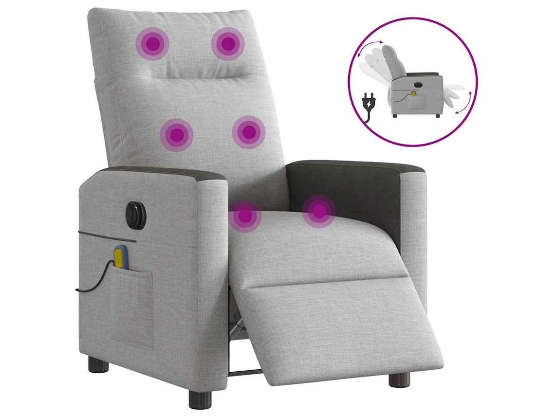 Vidaxl Poltrona Massagens Reclinável Elétrica Tecido Cinzento-nublado