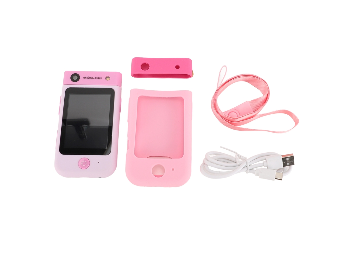 Smartphone infantil com câmera IPS de 2,8 polegadas, 48 MP, 1080p HD, brinquedo educativo com lente giratória, coelho rosa.