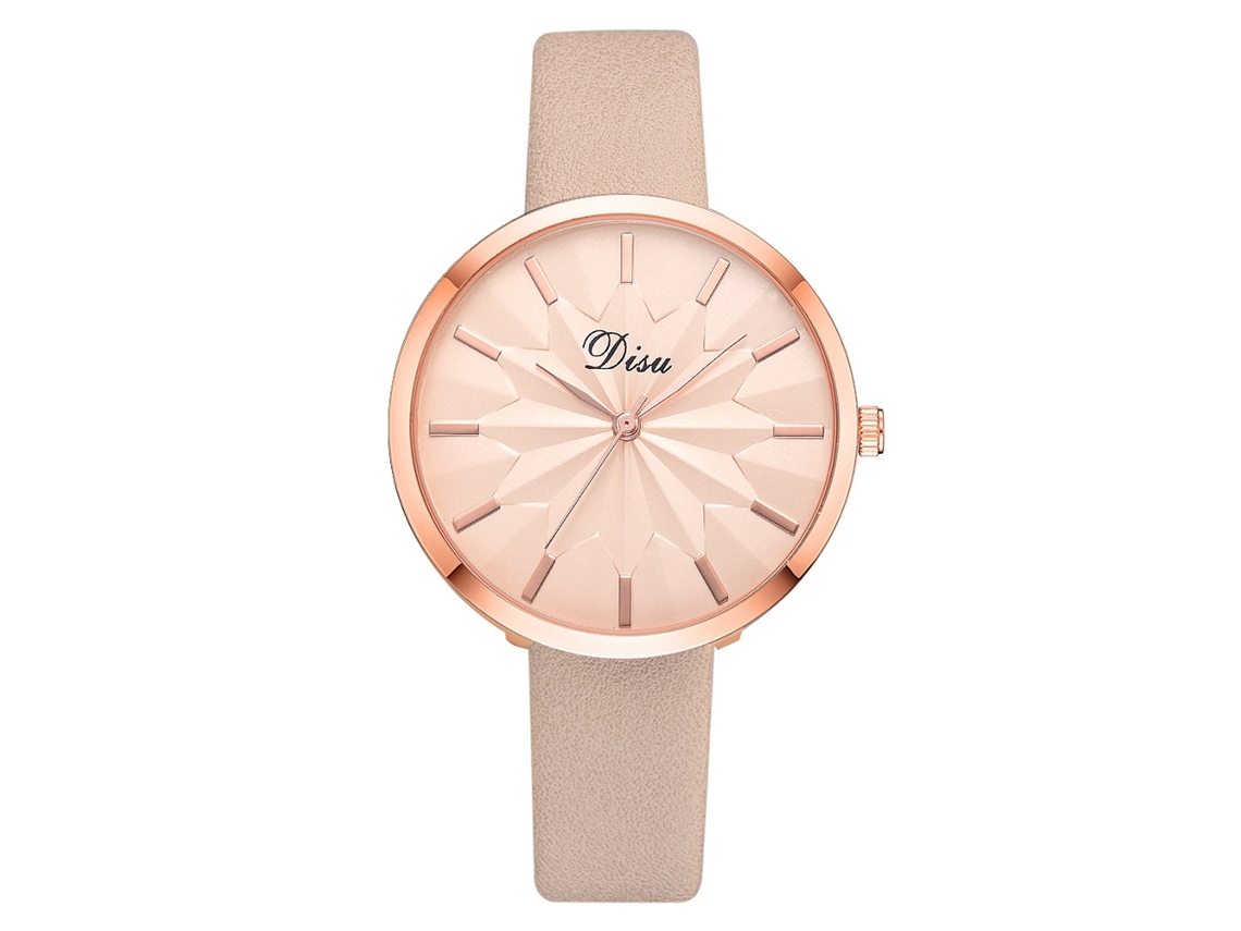 Relógio de Pulso Feminino de Quartzo com Pulseira de Couro Pu Casual Bege