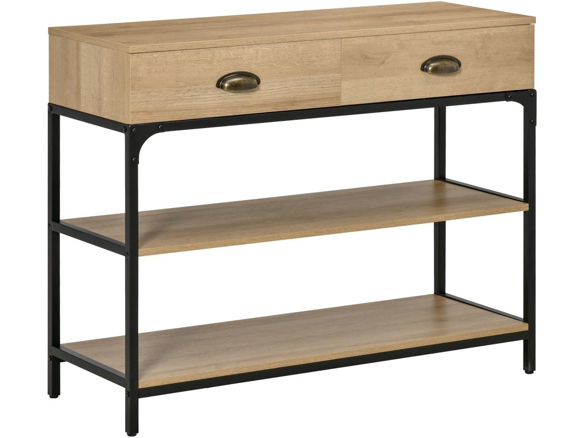 Consola Melamina de Madeira e Aço Cor Cor de Carvalho 100x35x79.2 cm Homcom