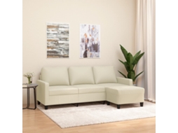 Sofá 3 Lugares | Sofá Da Sala | Sofá De Relaxamento C/ Apoio Pés 180 Cm Couro Artificial Cor Creme Wsd181045 Lovely Home