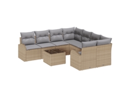 Conjunto 9 Conjunto De Sofá De Jardim Vidaxl Bege Vime Pe (55 X 55 X 37 Cm)