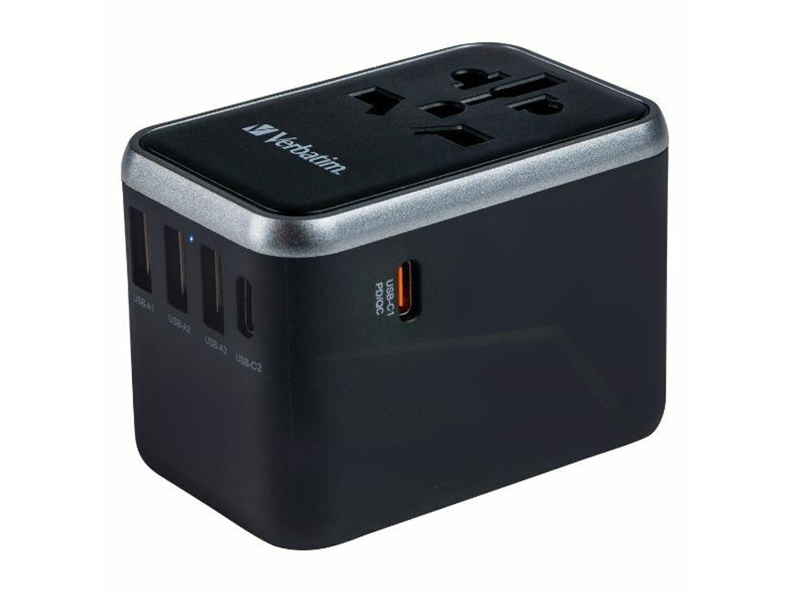 Carregador De Viagem Verbatim 61w Pd 2xusb, C 3xusb, A Ue/reino Unido/eua, Preto