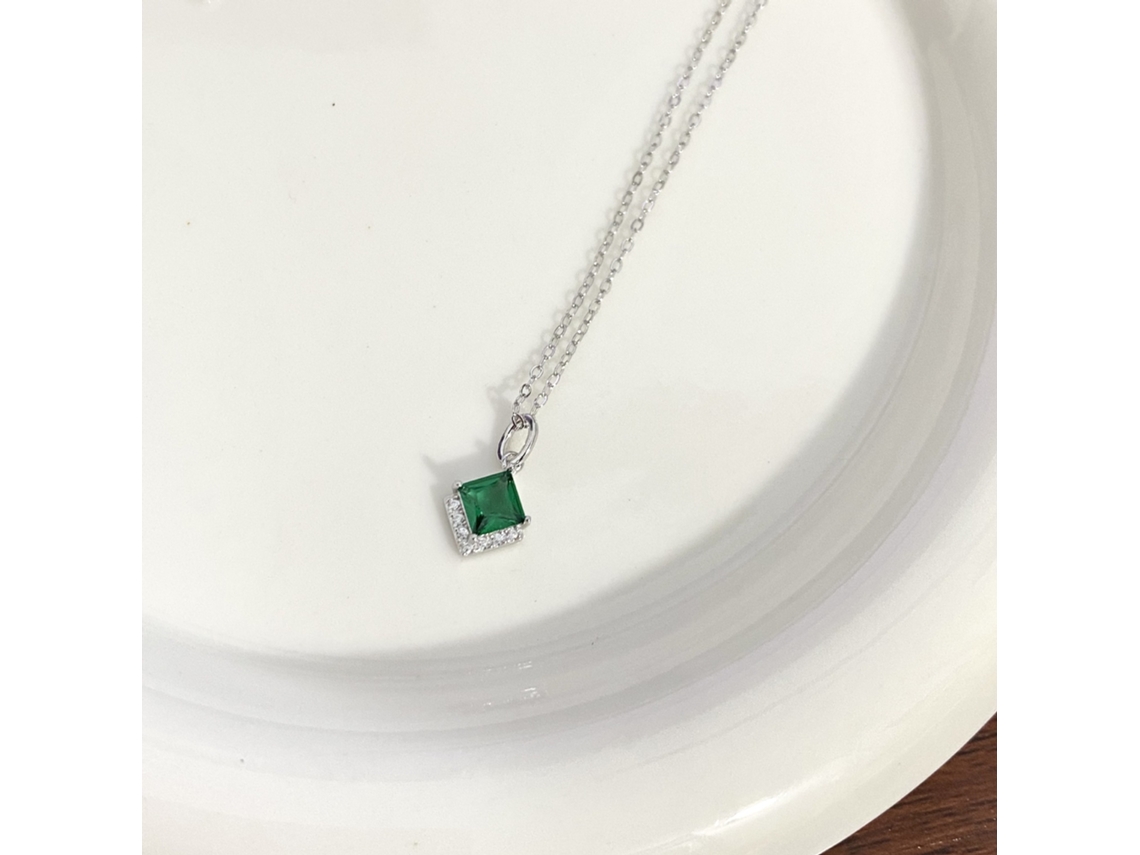 925, Colar em Esmeralda Quadrada com Zircônia Vintage, Luxo Discreto e Sofisticado, Versátil MDUG (prata Branco)