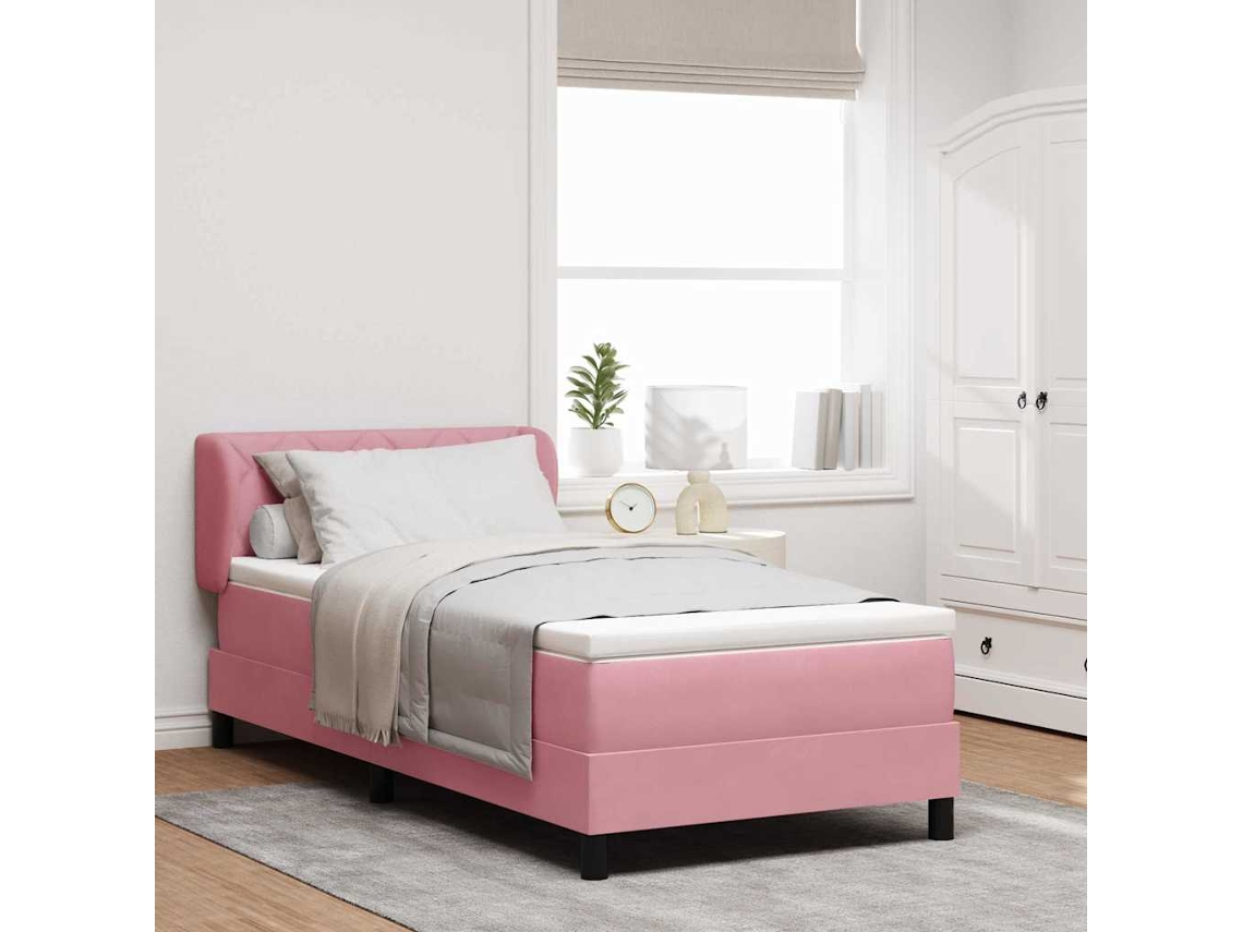 Vidaxl Cama Box Com Almofada Com Cabeceira Rosa 100 X 200 Cm Veludo