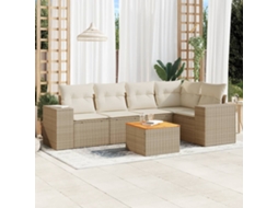 Vidaxl 6 Pcs Conjunto De Sofás P/ Jardim Com Almofadões Vime Pe Bege