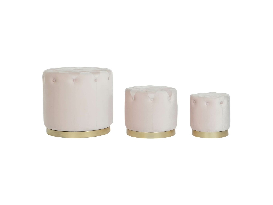 Repousa Pés DKD HOME DECOR Cor de Rosa Dourado Madeira Mdf Veludo 60x60x54 cm 3 Unidades