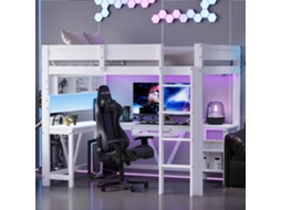 Cama De Madeira Para Jogos Com 90 X 200 Cm Com Escrivaninha, Compartimentos De Armazenamento, Iluminação Led E Estação De Recarga, Branca-op