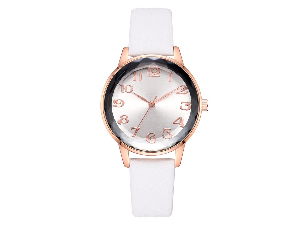 Relógio Feminino de Pulso de Liga Clássico Fashionado com Cinto de Couro Pu Quartzo Branco