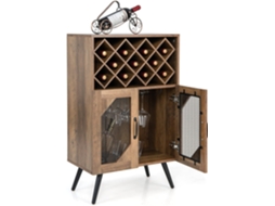 Armário de Vinhos Industrial Aparador de Cozinha com Suporte Extraível para 11 Garrafas e Suporte de Copos Incorporado para 6-9 Copos COSTWAY