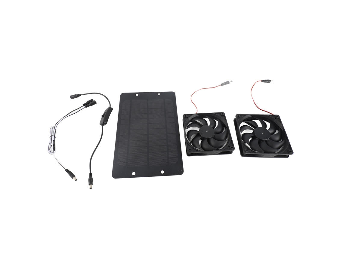 Primerox kit Ventilador Solar 20w Duplo 12v com Interruptor para Rv Estufa Casa Pet