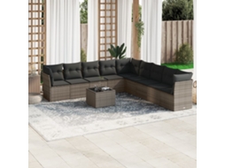 Vidaxl 10 Pcs Conjunto Sofás De Jardim C/ Almofadões Vime Pe Cinzento