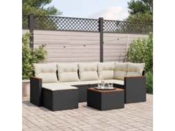 7 Pcs Conjunto De Sofás P/ Jardim C/ Almofadões Vime Pe Preto Dkd Home Decor