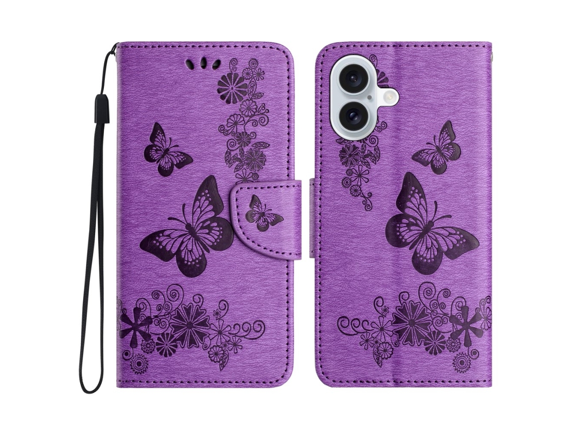 Capa Em Couro Pu, Para Apple Iphone 16 Cor Roxo