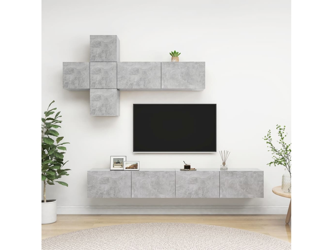 Vidaxl 7 Pcs Conjunto De Móveis De Tv Contraplacado Cinzento Cimento