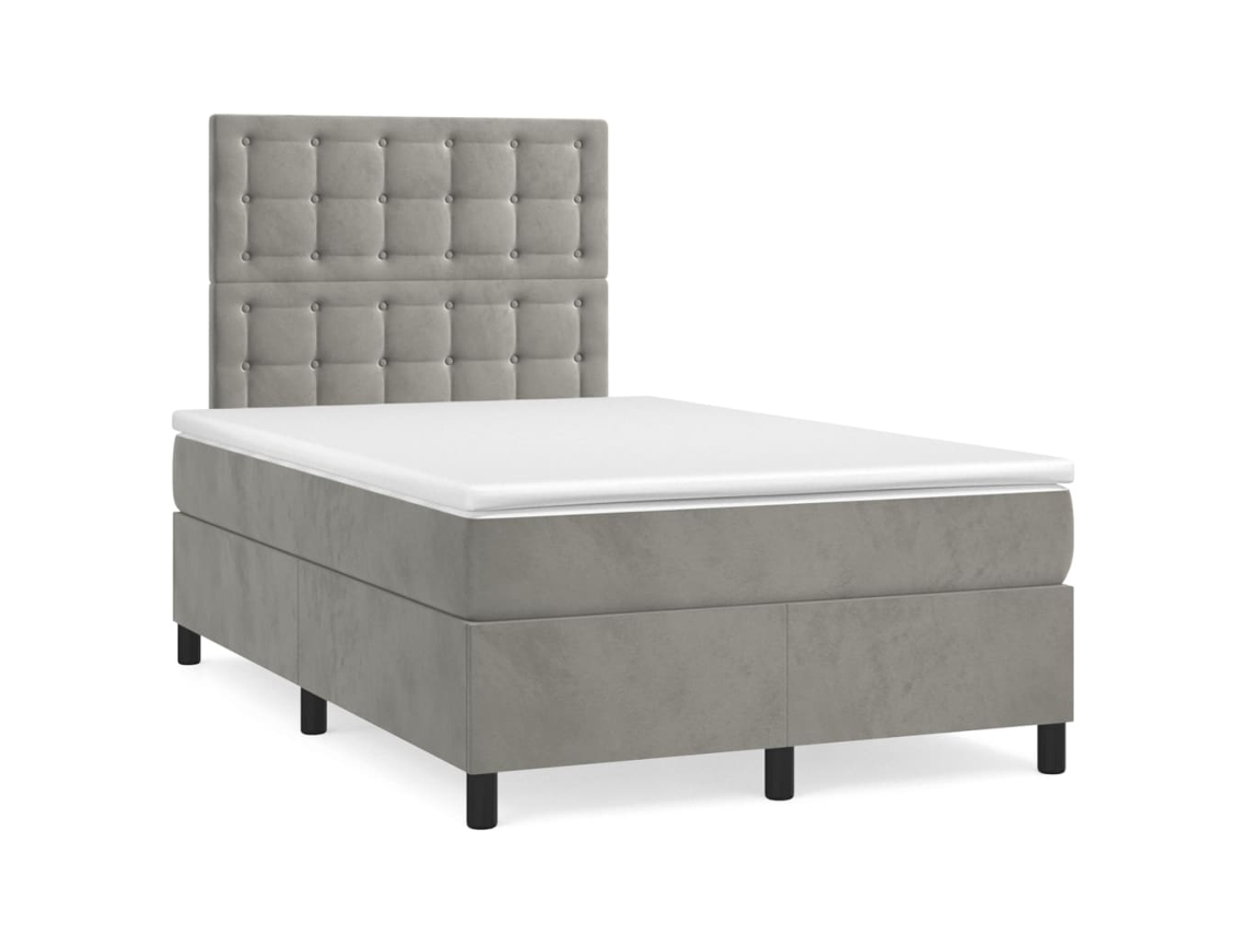 Vidaxl Cama Box Spring Colchão Led 120x190 Cm Couro Artif. Cinza-claro
