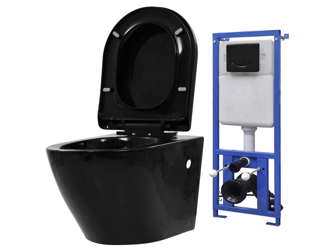 Wall Hung Toilet, Wall Hung Toilets Vidaxl Preto Cerâmica