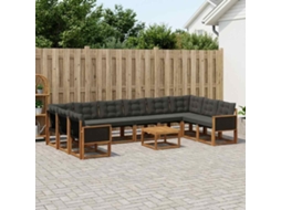 Vidaxl Conjunto De Sofás Para Exterior 11 Unid. Natural E Preto