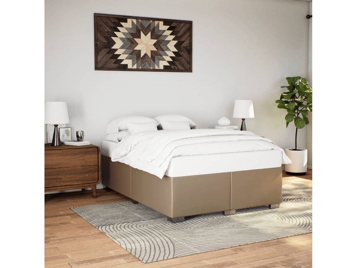 Vidaxl Estrutura De Cama 160x200 Cm Couro Artificial Cappuccino