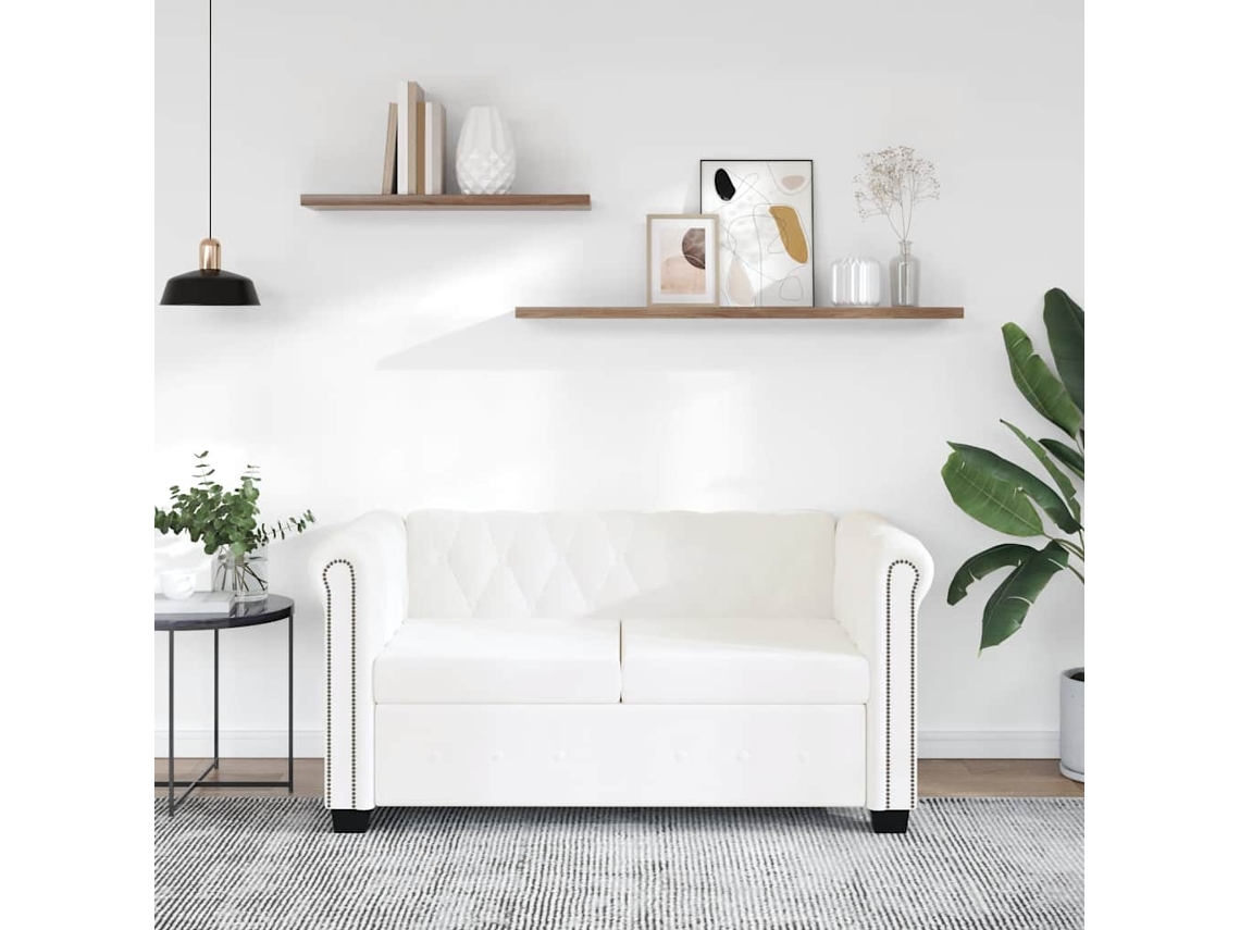 Vidaxl Sofá Chesterfield De 2 Lugares Em Couro Artificial Branco