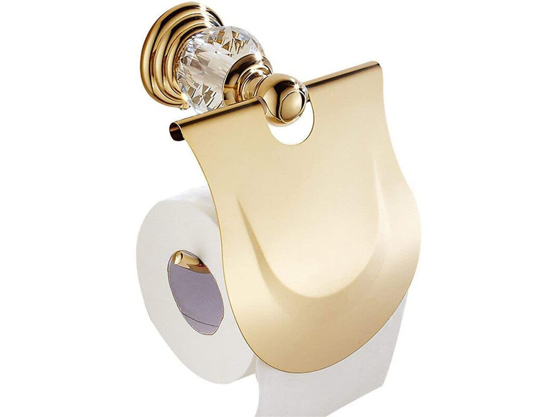 Porta Papel Higiênico Brilhante Com Tampa E Dispensador De Papel Higiênico Com Tampa Banhada A Ouro, Fixado Na Parede Em Metal Dou Aquaforge