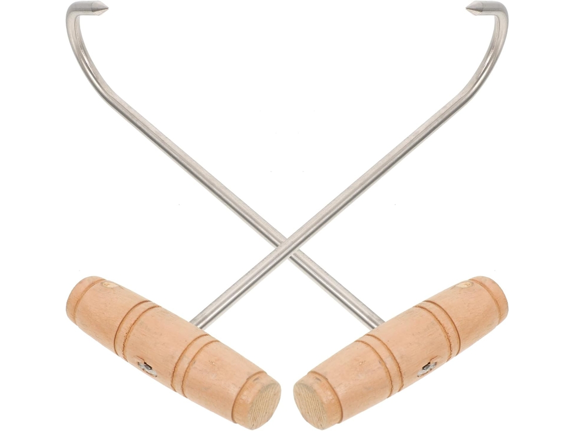 Ganchos para Virar Carne Inoomp em Aço Inoxidável, 2 Peças com Cabo em T, 28 Cm de Comprimento, para Alimentos e Carnes CHABERLU