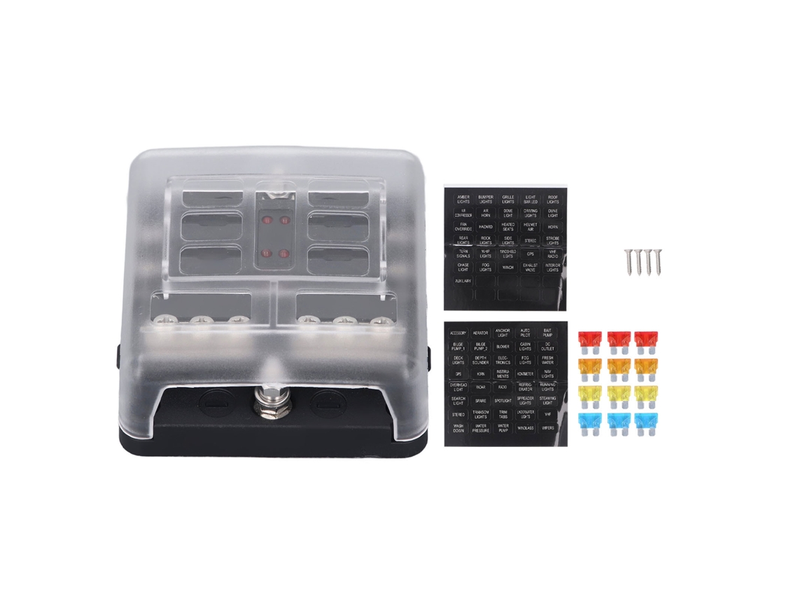 Caixa de fusíveis de 6 vias resistente à água com indicador LED 12V 24V