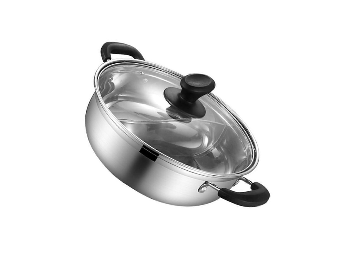 Panela De Aço Inoxidável Para Fondue Com Tampa De Vidro, Design Twoflavor, Panela De Indução Com Alças.