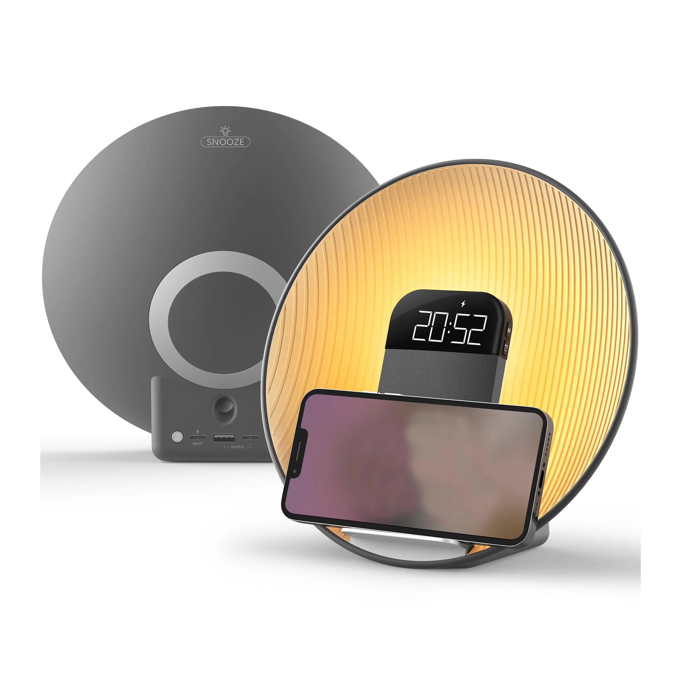 Smart Sunrise Despertador Carregador Sem Fio 15w Alto falante Luz Ajustável MDUG (cinza)