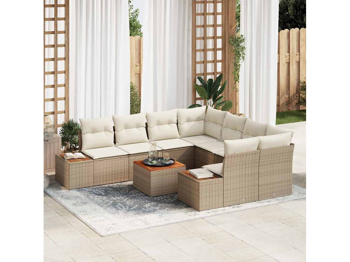 Vidaxl Conjunto De Sofá De Jardim 9 Unid. Bege Rattan Sintético
