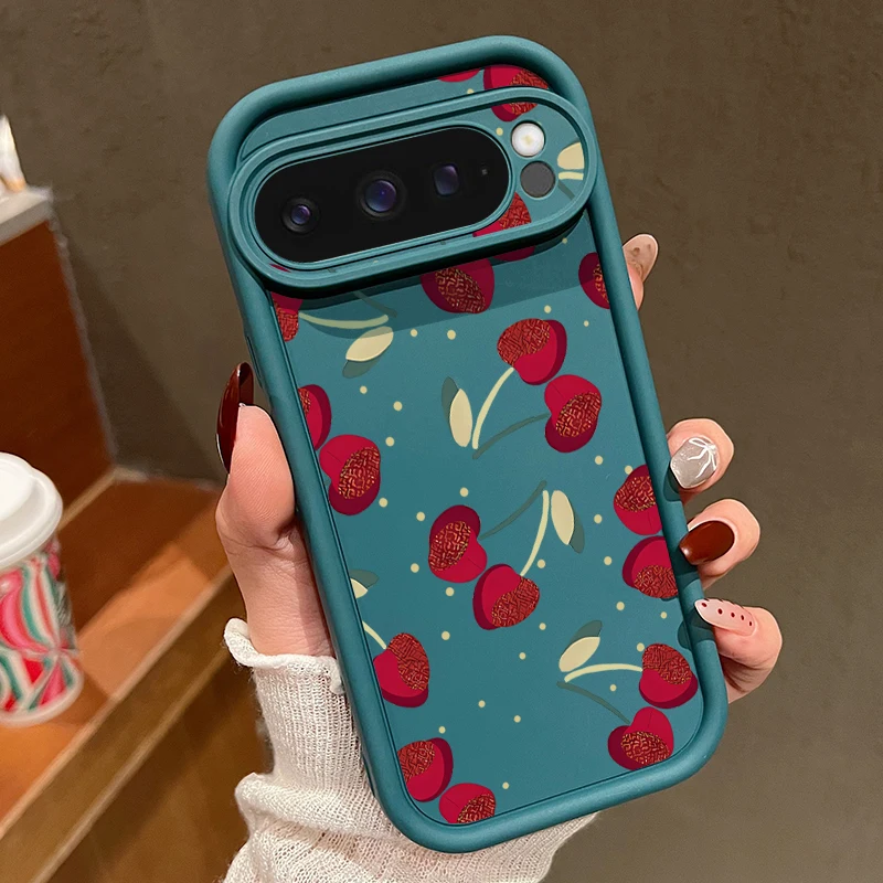 (azul) Capa Macia E Fofa Com Estampa De Cereja Para Google Pixel 9, À Prova De Choque.