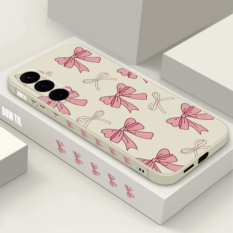 Capa De Celular Macia (cor Off-white) Com Laço Rosa Para Galaxy A15 5g