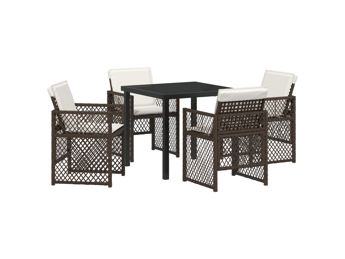 Conjunto 5 De Jantar De Jardim Com Almofadas Vidaxl Castanho Vime