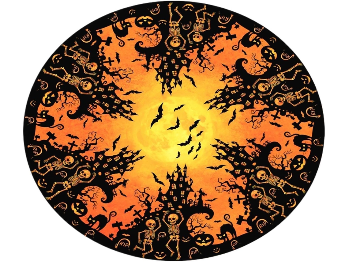 Toalha De Mesa Redonda Elástica, Reutilizável, Com Estampa De Caveira De Morcego.