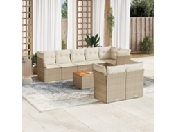Vidaxl 9 Pcs Conjunto De Sofás P/ Jardim Com Almofadões Vime Pe Bege