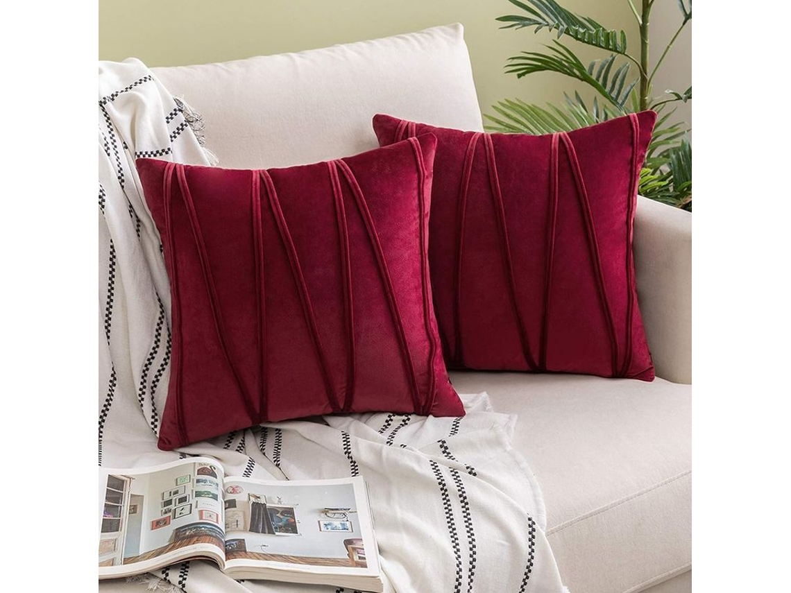 2026-2 Capas De Travesseiro De Veludo Listrado Vermelho Vinho 45x45cm Para Sofá Cama Decoração Moderna