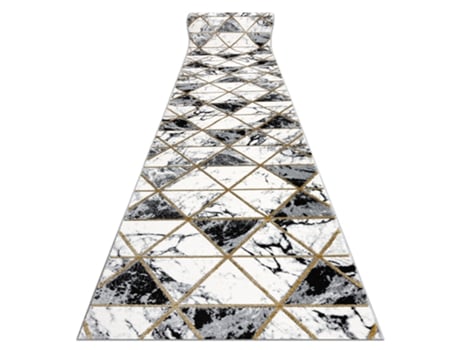 Passadeira DYWANY LUSZCZOW Emerald Exclusivo Glamour Mármore Triângulos Poliéster Preto (100x320cm)