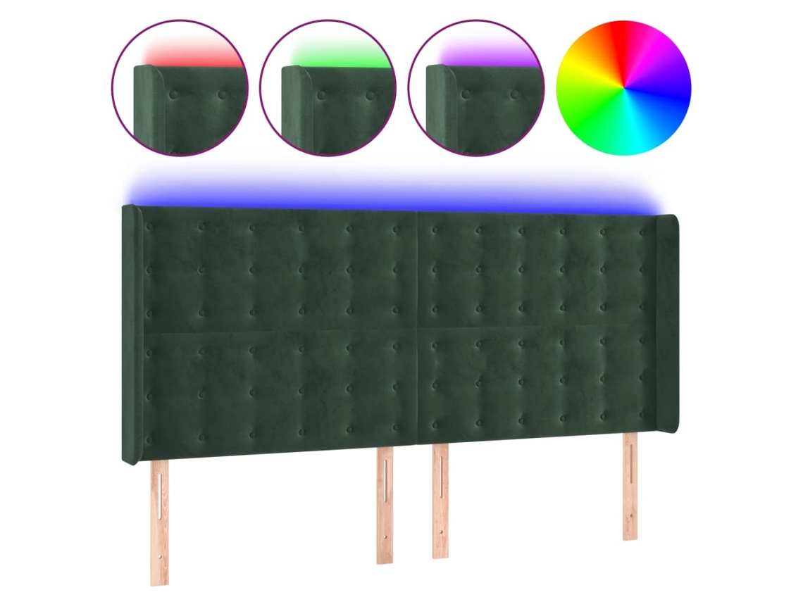 Led Headboard, Led Headboards Vidaxl Verde Veludo (183 X 16 X 118/128 Cm)